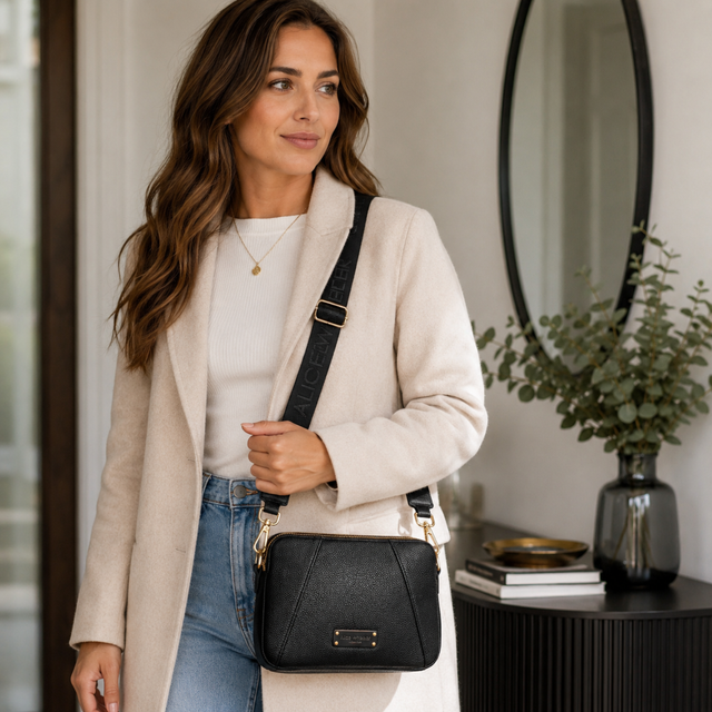 Alice Wheeler Kensington Black Crossbody Bag styled for everyday wear