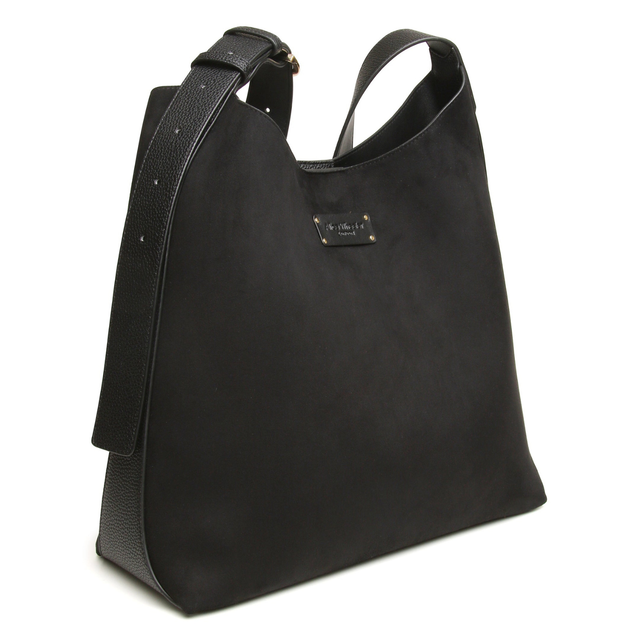 Side view of Alice Wheeler Kensington Black Hobo Bag showing curved silhouette