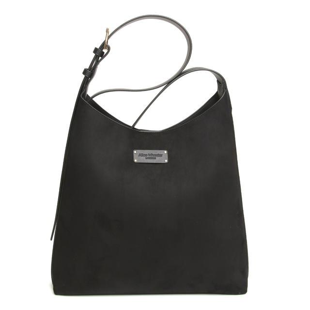 Alice Wheeler Kensington Black Suede Hobo Bag with shoulder strap