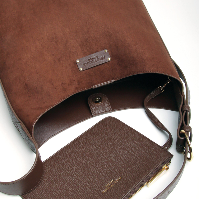 Alice Wheeler Kensington Chocolate Hobo Bag showing soft suede finish