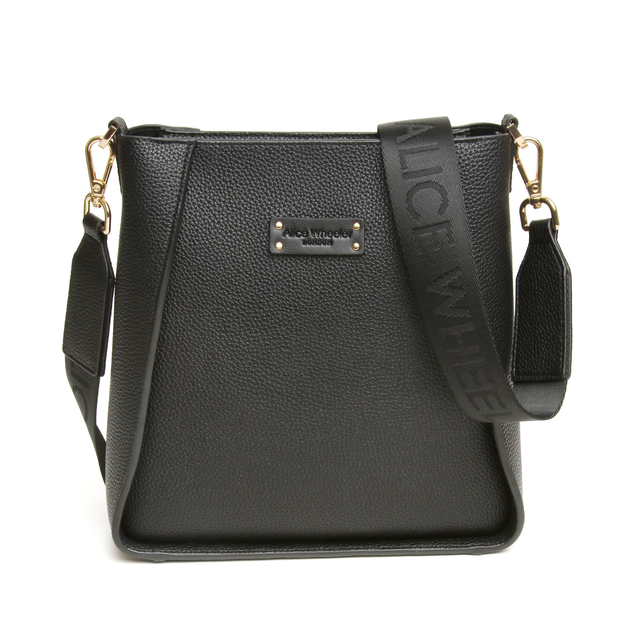 Alice Wheeler Kensington Crossbody Bag in Black with adjustable branded shoulder strap and spacious lined interior