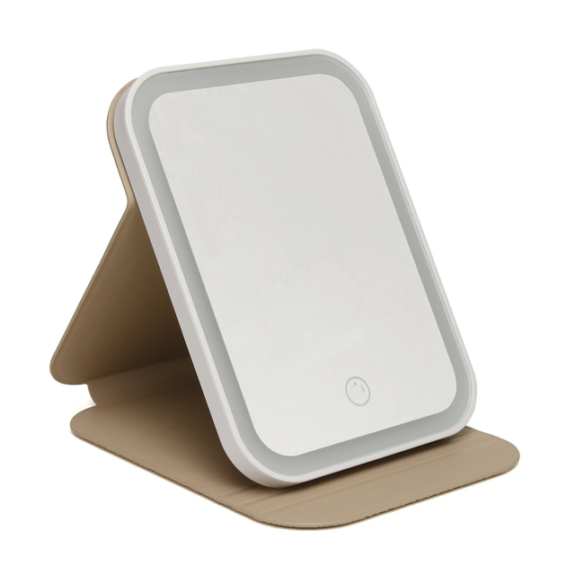Alice Wheeler Kensington LED makeup mirror in Stone with folding stand