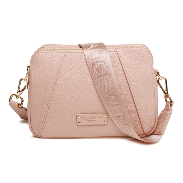 Alice Wheeler Pink Crossbody Bag showing pebble-grain vegan leather finish