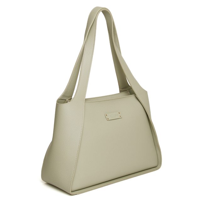 Side view of Alice Wheeler Kensington Pistachio Mini Tote Bag with wide shoulder strap