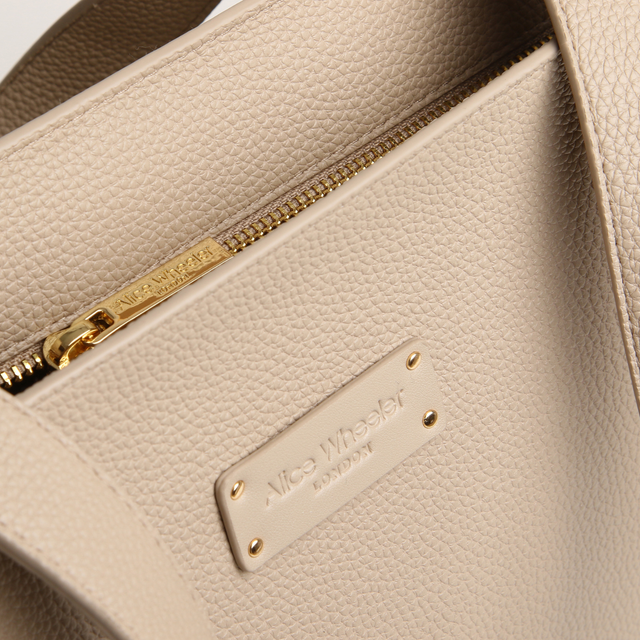 Alice Wheeler Kensington Stone shoulder tote bag with textured finish, wide straps and elegant neutral design
