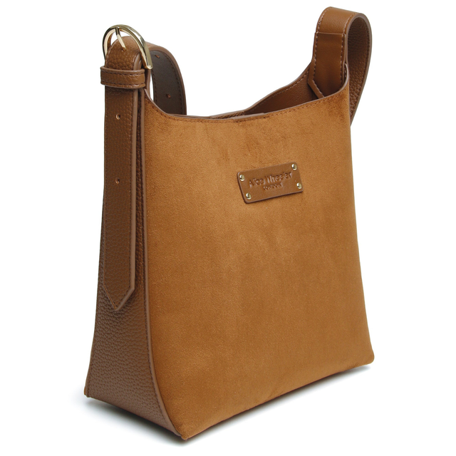 Side view of Alice Wheeler Kensington Fudge Suede Mini Hobo Bag