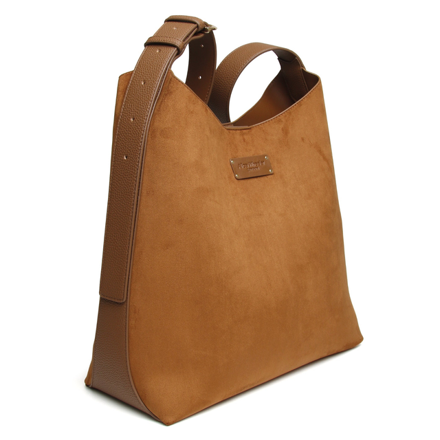 Side view of Alice Wheeler Kensington Fudge Tan Suede Hobo Bag