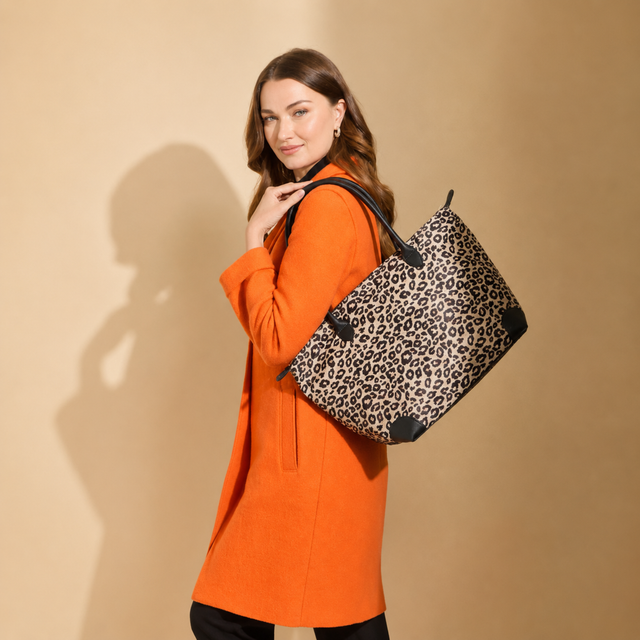 Alice Wheeler Large Leopard Print Tote Bag with black handles