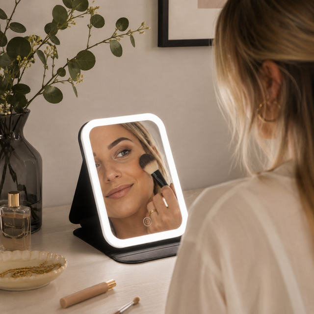 Alice Wheeler black LED beauty mirror for makeup and skincare