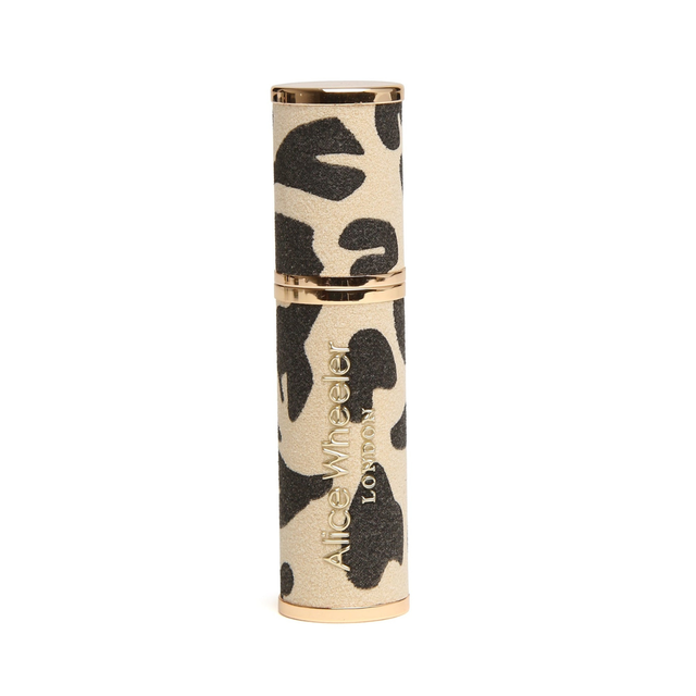 Alice Wheeler leopard print perfume atomiser with black animal print and gold detailing