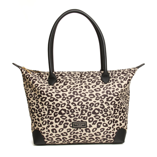 Alice Wheeler Shoreditch Tote Bag showing leopard print and black trim
