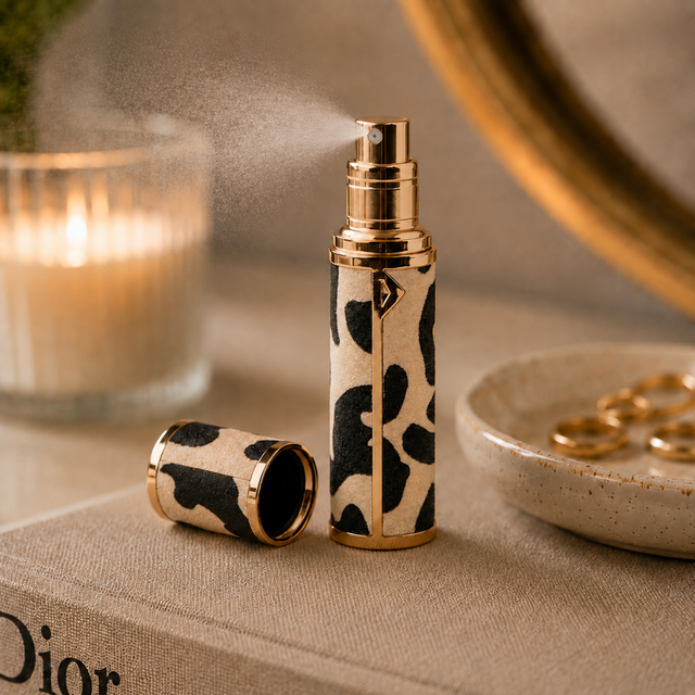 Alice Wheeler Leopard travel perfume spray for handbags and holidays