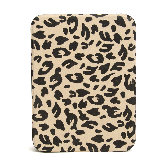 Alice Wheeler leopard print makeup mirror with hands-free tabletop stand