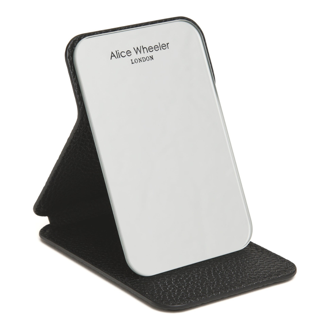 Alice Wheeler Mini Folding Mirror in Black with freestanding stand