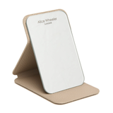 Alice Wheeler Mini Folding Mirror in Stone with freestanding stand
