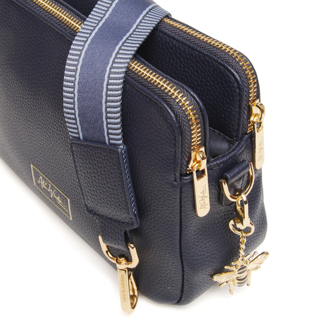 Alice Wheeler Navy Crossbody Bag with two zipped compartments