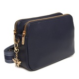 Alice Wheeler Navy Double Zip Crossbody Bag with woven strap