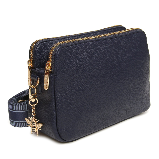 Alice Wheeler Navy Double Zip Crossbody Bag with woven strap