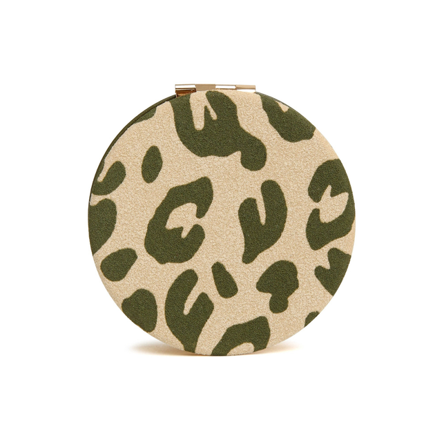 Alice Wheeler Olive Leopard handbag mirror with soft-touch vegan leather finish