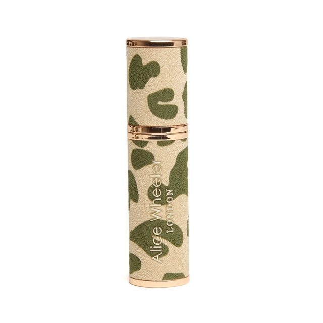 Alice Wheeler Olive Leopard compact perfume atomiser for handbags and travel