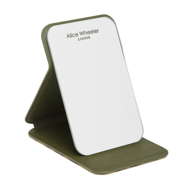 Alice Wheeler Olive Leopard Mini Folding Mirror with freestanding stand