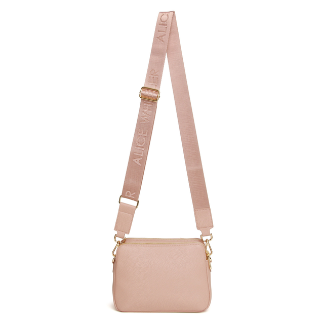 Alice Wheeler Pink Crossbody Bag with adjustable branded shoulder strap
