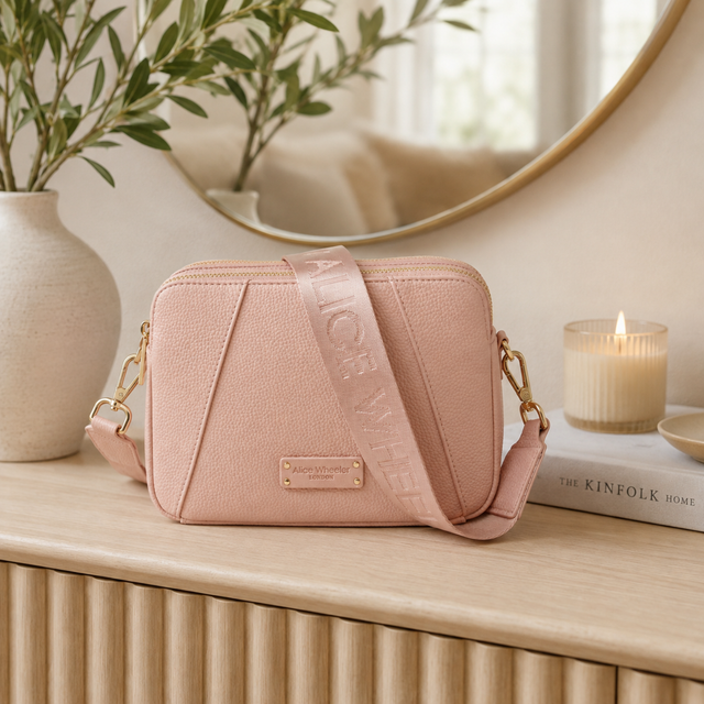 Alice Wheeler Pink Double Zip Crossbody Bag with gold-tone hardware