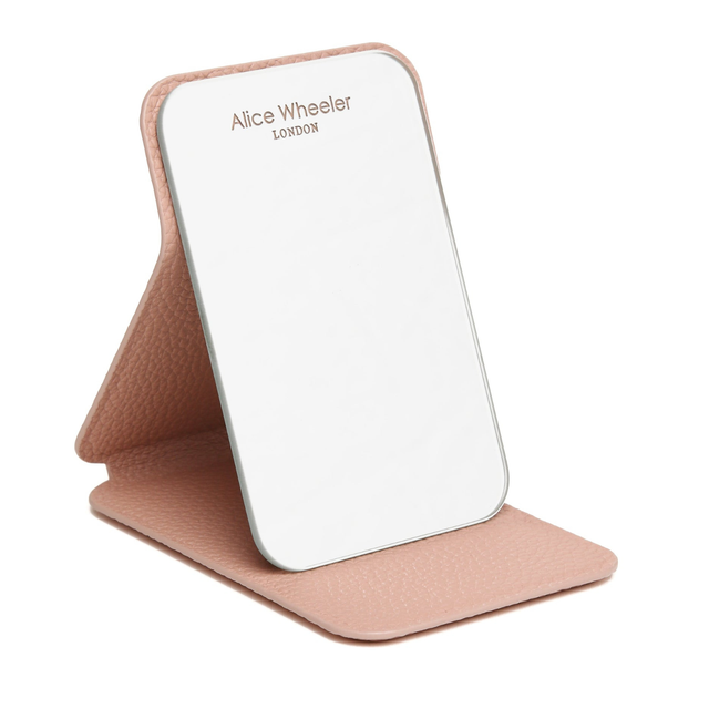 Alice Wheeler pink mini folding travel mirror with freestanding stand