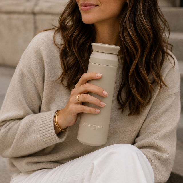 Alice Wheeler Reusable Metal Water Bottle 500ml in Stone