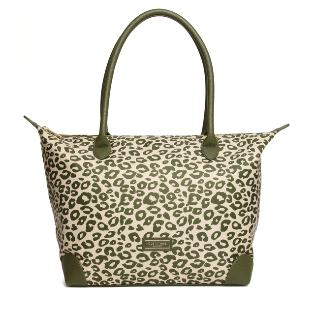 Side view of Alice Wheeler Shoreditch Olive Leopard Print Tote Bag