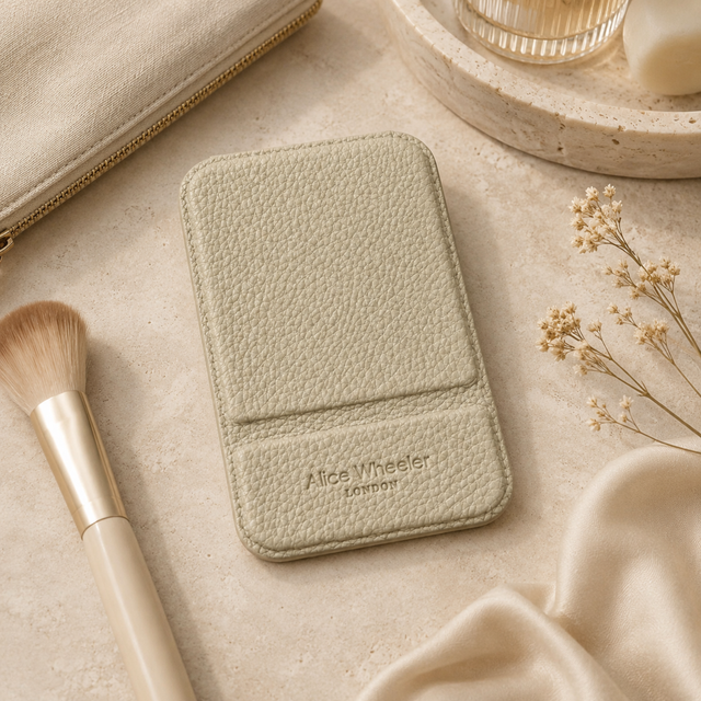 Alice Wheeler small folding travel mirror in Pistachio Green