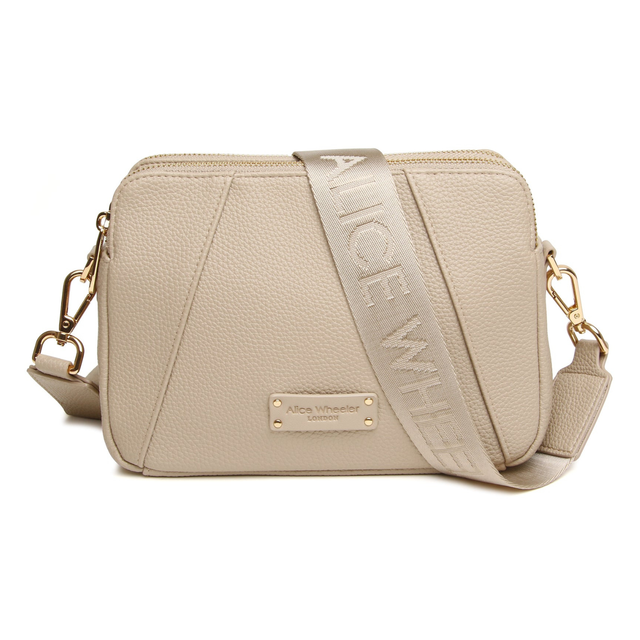 Alice Wheeler Stone Crossbody Bag showing pebble-grain vegan leather finish