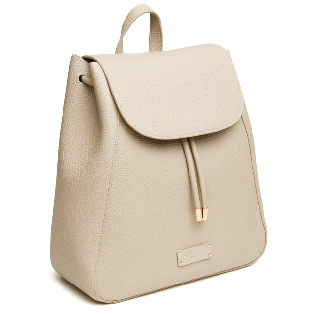 Alice Wheeler Stone women’s backpack crafted from smooth vegan leather with rope fastening