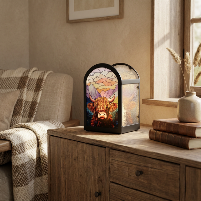 Highland cow candle holder ambient sunrise lighting