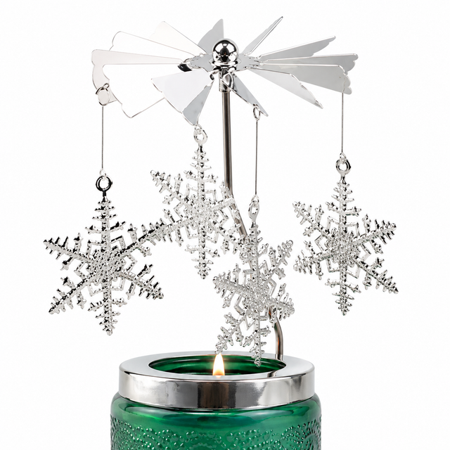 Cello Gemstone Candle with Convection Spinner 200g - Frosted Pine With Adventurine