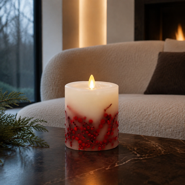 Luminara Indoor 3.25" x 4.5" Berry Inclusion Pillar
