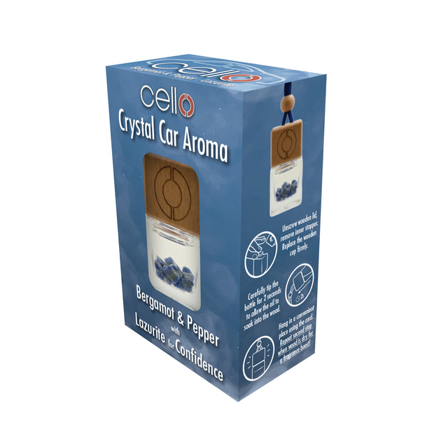Bergamot car air freshener with elegant Lazurite crystal detail