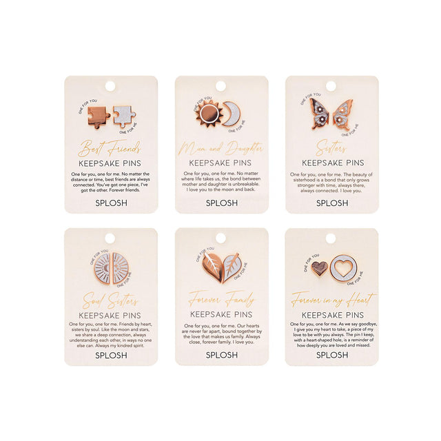 Multiple Splosh Best Friends keepsake pins displayed on product cards