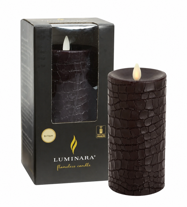 Luminara Indoor 3.0" x 6.0" Black Crocodile Embossed Candle