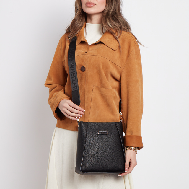 Alice Wheeler Kensington Black shoulder bag with adjustable branded strap and textured finish