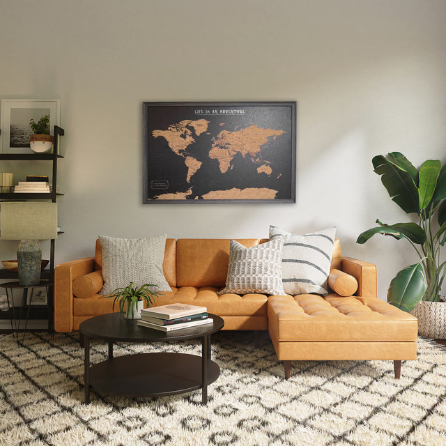 Framed black world travel map cork board wall decor