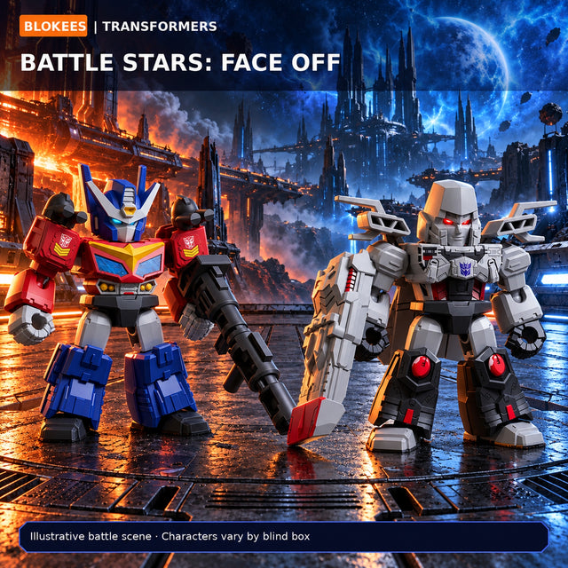 Blokees Transformers Battle Stars articulated figures posed in an action battle scene