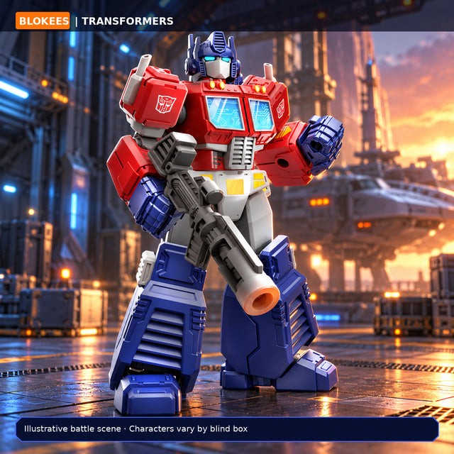 Blokees Transformers Galaxy Roll Out Optimus Prime model in a hangar scene