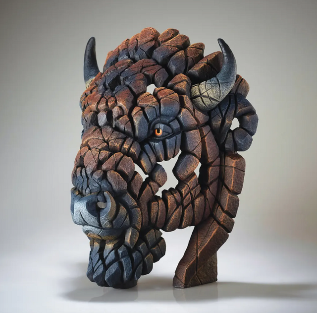 Brown bison bust contemporary wildlife sculpture for living room display