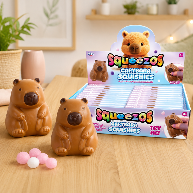 Capybara Sensory Squishy Toy with colourful sensory bobbles for squeezing and tactile play
