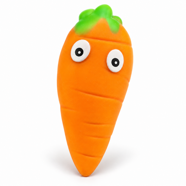 Orange carrot sensory squishy toy on a white background