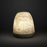 Cello Amazing Mum porcelain lithophane tealight holder glowing warmly