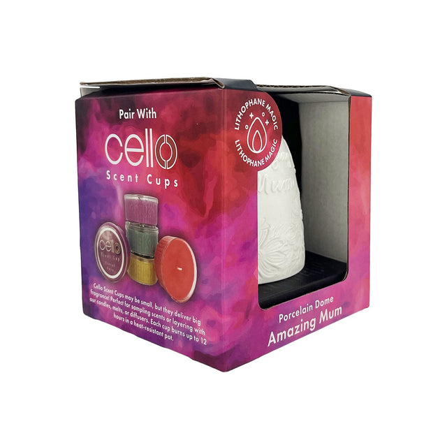 Angled view of boxed Cello Amazing Mum tealight dome