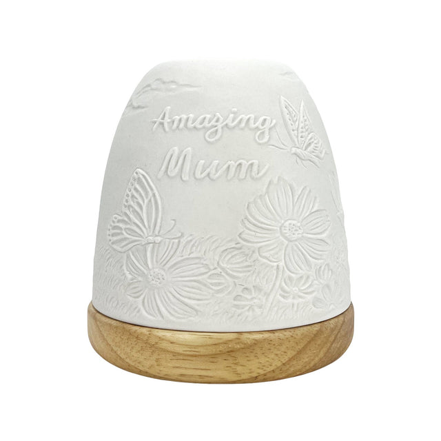 Unlit white porcelain Cello Amazing Mum tealight dome