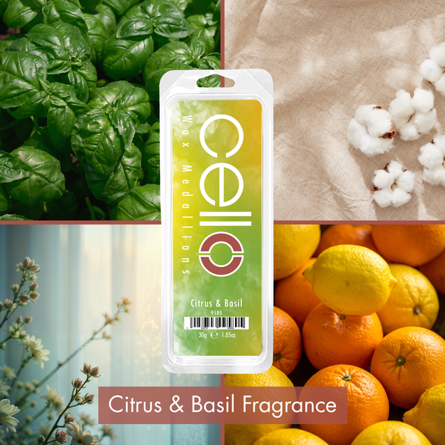 Cello Citrus and Basil luxe wax medallions for wax melt burners